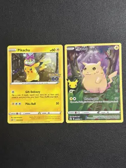(2) Pikachu Pokemon TCG Cards Celebrations #5 & GO! #SWSH234 Cosmos Holo. 1 - Image 1
