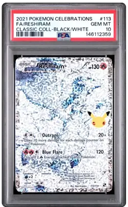 2021 POKEMON CELEBRATIONS 25TH ANNIVERSARY RESHIRAM 113/114 BLACK WHITE PSA 10 - Image 1