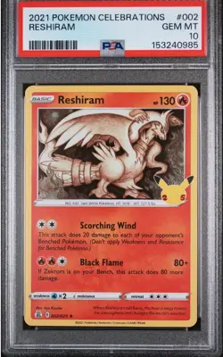 2021 Pokemon Celebrations #002 Reshiram Holo PSA 10 GEM MINT - Image 5