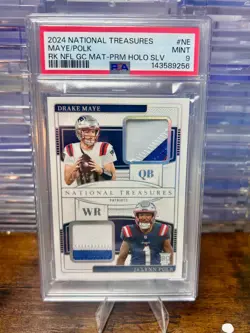2024 Panini National Treasures Rookie Drake Maye # Match 10/25 Polk Patch PSA 9 - Image 1