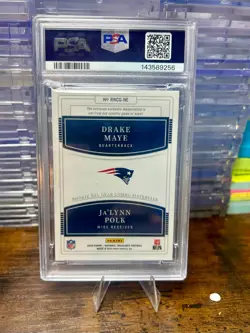 2024 Panini National Treasures Rookie Drake Maye # Match 10/25 Polk Patch PSA 9 - Image 2