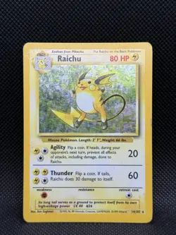 Pokemon TCG Raichu Base Set Holo Rare Card 14/102 MP - Image 1