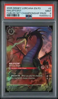 2025 DISNEY LORCANA P3 FABLED SET CHAMPIONSHIP PRIZE PROMO #5 MALEFICENT PSA 9 - Image 1