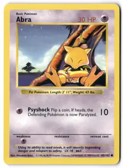 Pokemon Card - Abra 43/102 Unlimited Common - Base Set Shadowless - NM 2 - Image 1
