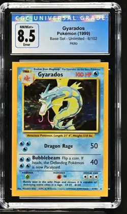 GYARADOS #6 HOLO SQUARE CUT ERROR MISCUT CGC 8.5 1999 POKEMON BASE SET - Image 1
