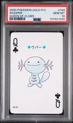 2000 POKEMON GOLD VERSION PLAYING CARDS QUEEN OF CLUBS #194 WOOPER PSA 10 - Image 1