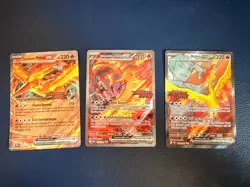 Team Rockets Moltres EX Stamped Full Set 229/182 208/182 031/182 Pokemon Cards - Image 1