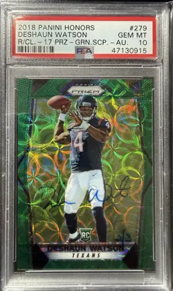 DESHAUN WATSON 2018 HONORS 2017 PRIZM Green Scope ROOKIE ON CARD AUTO /3 PSA 10 - Image 1