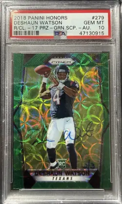 DESHAUN WATSON 2018 HONORS 2017 PRIZM Green Scope ROOKIE ON CARD AUTO /3 PSA 10 - Image 2