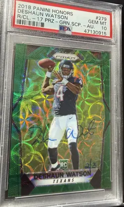 DESHAUN WATSON 2018 HONORS 2017 PRIZM Green Scope ROOKIE ON CARD AUTO /3 PSA 10 - Image 3