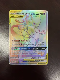 Mewtwo & Mew GX 242/236 Secret Rare Rainbow Unified Minds Pokemon TAG TEAM LP - Image 1