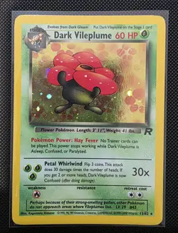 Dark Vileplume 13/82 Holo Team Rocket Pokemon LP SWIRL + Evolution Line Cards - Image 1
