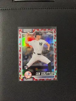 2026 Topps Chrome Cam Schlittler Baseball Seams Refractor RC #262 Yankees - Image 1