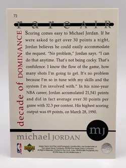 Michael Jordan 1994 Upper Deck Rare Air MJ Decade of Dominance #72 - Image 2