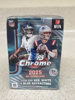 Topps Chrome 2025 NFL Blaster Box – 1 Box – Red White Blue Refractors - Image 1
