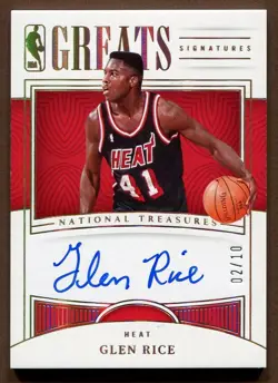 Glen Rice 2022-23 National Treasures NBA Greats Signatures Gold Auto 02/10 Heat - Image 1