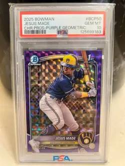 2025 Bowman Chrome 1st Jesus Made Purple Geometric Refractor /250 PSA 10 #BCP-50 - Image 1