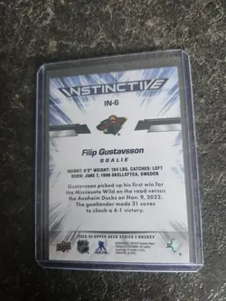 2023-24 Upper Deck Series 2 Instinctive Speckle Filip Gustavsson Card# IN-6 - Image 2