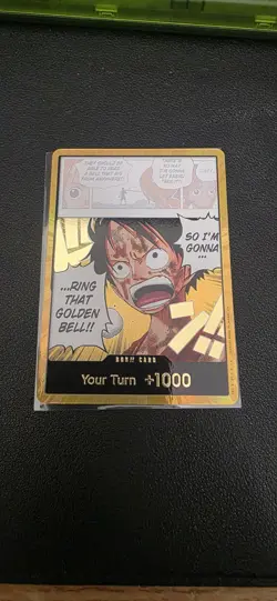 One Piece TCG LUFFY RING THAT GOLDEN BELL Gold Foil DON!! Card OP15 Bandai EN - Image 1