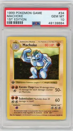 PSA 10 Pokemon TCG 1999 Base Set 1st Edition Shadowless - Machoke 34/102 - Image 1