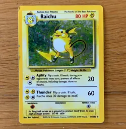 Pokemon TCG Base Set Raichu 14/102 Holo Rare 80 HP English 1999 WOTC - Image 1