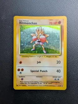 Hitmonchan 7/102 Base Set Holo Rare Pokemon Card - Excellent / LP - Image 1