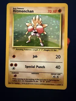 Hitmonchan Holo Rare Pokemon Card - WOTC Base Set 7/102 LP - MP - Image 1