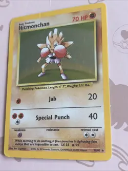 Pokemon TCG Hitmonchan Base Set Holo Unlimited Rare Card 7/102 HP - Image 3