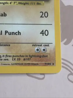 Pokemon TCG Hitmonchan Base Set Holo Unlimited Rare Card 7/102 HP - Image 5