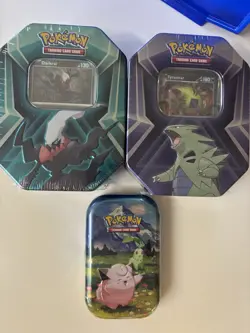 Lot Of 3 Pokemon TCG Darkrai & Tyranitar Tins Sealed w/ Pro &Mega Evolution Tin - Image 1