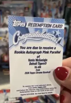 KEVIN MCGONIGLE 2026 TOPPS CHROME PINK ROOKIE AUTO /250 REDEMPTION TIGERS - Image 1