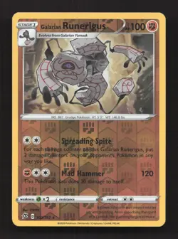 Galarian Runerigus 102/192 Rare Rebel Clash Pokemon Reverse Holo MP - Image 1