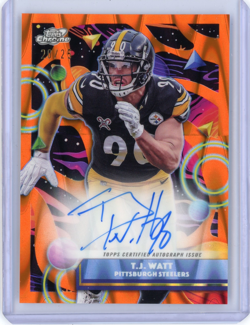2025 Topps Chrome Cosmic T.J. Watt Orange Galactic Refractor On Card Auto 20/25 - Image 1