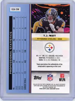 2025 Topps Chrome Cosmic T.J. Watt Orange Galactic Refractor On Card Auto 20/25 - Image 2