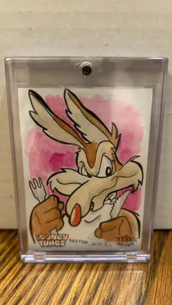 2024 Fleer Looney Tunes Wile E Coyote 1/1 sketch card, drawn by Marcio Cabreira - Image 1