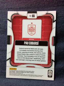 2026 Panini Prizm FIFA World Cup SOCCER Card #65 Pau Cubarsi ⚽ Spain ESPANA - Image 3