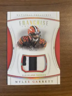 2019 National Treasures Myles Garrett GAME WORN USED Patch GOLD /10 BROWNS RAMS - Image 1