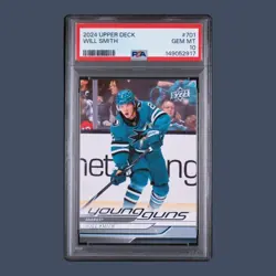 2024-2025 Upper Deck Young Guns Will Smith PSA 10 Rookie RC San Jose Sharks - Image 1