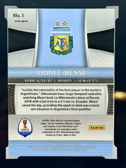 2018 Panini Prizm World Cup Lionel Messi #1 Red Blue Wave Prizm SGC 10 GEM MINT - Image 4