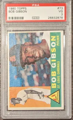 Bob Gibson 1960 Topps Card #73 PSA 3 VG St. Louis Cardinals 2nd Year Card - Image 1