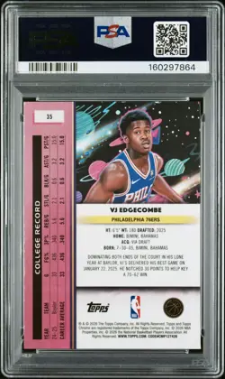 2025 Topps Chrome Cosmic VJ EDGECOMBE Purple Nebula ROOKIE /150! PSA 10 - POP 1! - Image 2