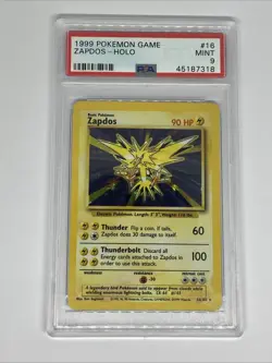 1999 Pokemon Base Set Zapdos #16/102 Unlimited Holo Rare PSA 9 - Image 1