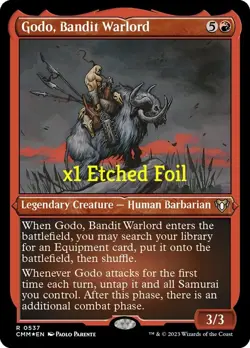 MTG Etched Foil Commander Masters CMM Godo, Bandit Warlord MINT - Image 1