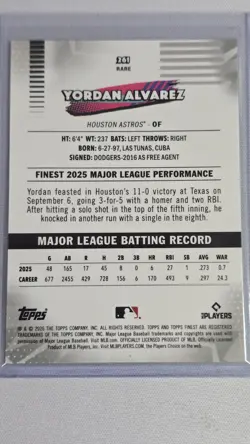 ⚾🔥2026 Topps Finest Yordan Alvarez Rare Gold refeactor /50 Astros🔥⚾ - Image 2