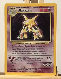 Pokemon TCG Alakazam 1/102 Base Set Holo Rare English 1999 WOTC 80 HP - Image 1