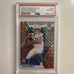 2020 Panini Mosaic Reactive Green Prizm #263 Justin Herbert RC PSA 10 - Image 1