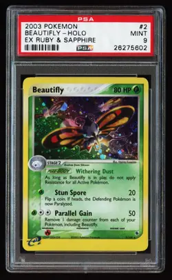 2003 POKEMON EX RUBY & SAPPHIRE 2/109 BEAUTIFLY HOLO PSA 9 - Image 1