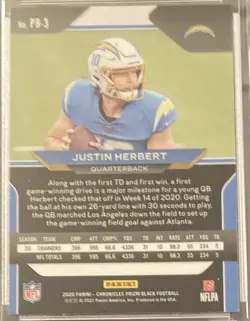 2020 Panini Chronicles Justin Herbert RC PRIZM BLACK Rookie Chargers ROY! - Image 2