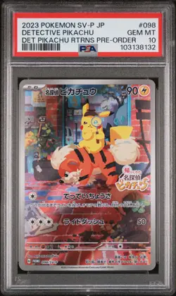 2023 POKEMON JAPANESE SV-P PROMO #098 DETECTIVE PIKACHU PSA 10 - Image 1