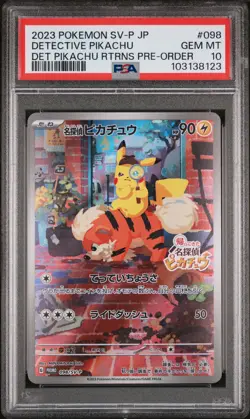2023 POKEMON JAPANESE SV-P PROMO #098 DETECTIVE PIKACHU PSA 10 - Image 1